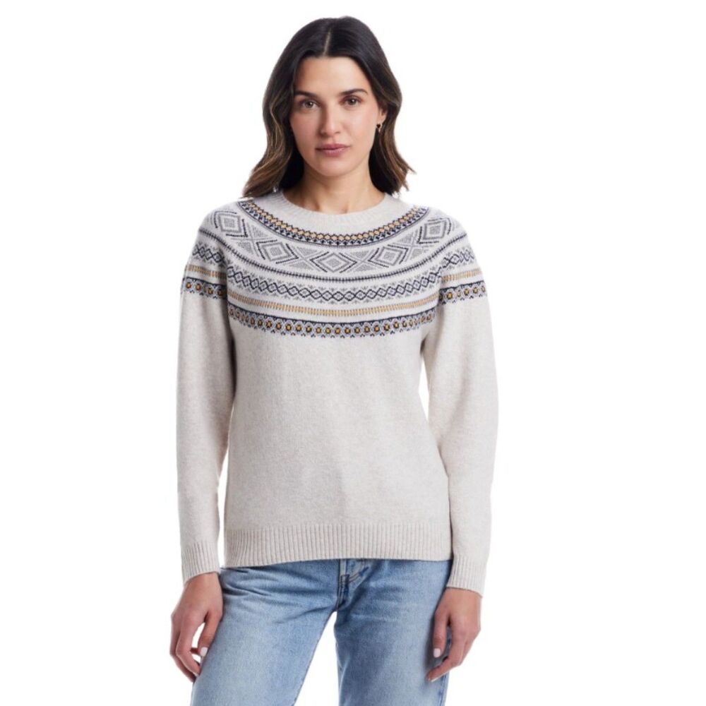 WEATHERPROOF VINTAGE Cream Fair Isle Sz Large Soft Stretchy Comfy Sweater NEW